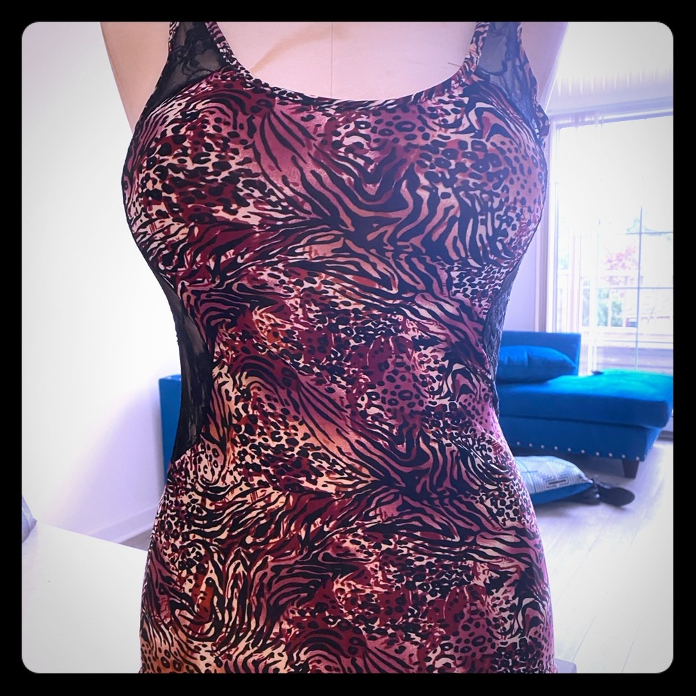 Zebra and cheetah burgundy and plum dress